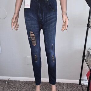 Leggings Park Womens Plus Size Denim Leggings Ripped Jeans Design